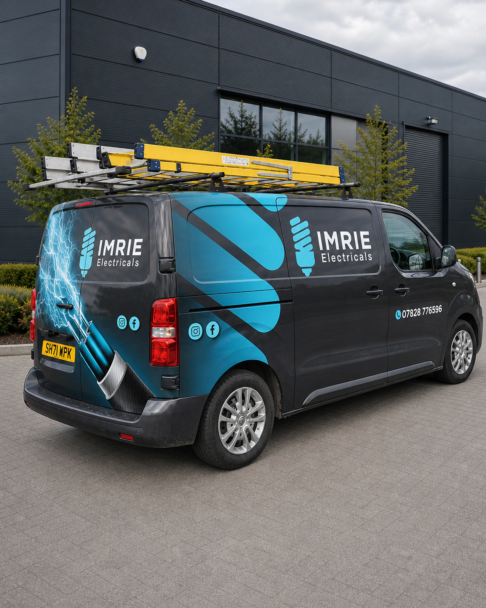 Imrie Electricals branded service van outside a commercial property in West Lothian